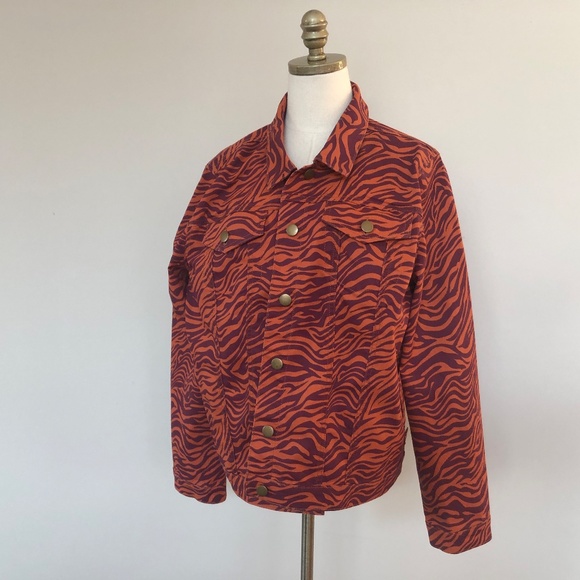 Jacket Tiger Animal Stripe Purple Orange Plus Size 2X Cotton Spandex Stretchy - Picture 9 of 9